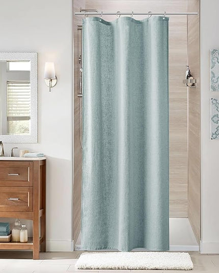 Naturoom 36 Inch Shower Curtain - Stall Narrow Half Green Linen Ultra Thick Fabric Shower Curtain Set with Hooks, Boho Farmhouse Rustic RV Camper Bath Curtains for Bathroom, Blue, 36 x 72