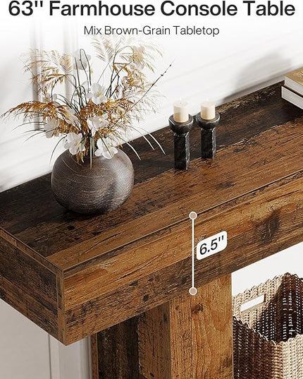 Tribesigns 63" Console Table, Farmhouse 2-Tier Entryway Table with U-Shaped Base, Narrow Long Wood Sofa Table Behind Couch Table for Living Room, Hallway, Foyer, Mix Brown