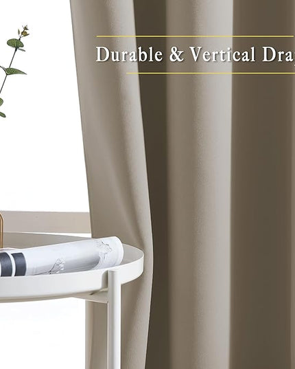 NICETOWN Bedroom Curtains Blackout Draperies - Noise Reducing Thermal Insulated Window Decorative Blackout Draperies/Drapes for Kid's Room (1 Pair, 52 x 95 inches in Taupe)