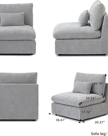 WJShome Modern Middle Module Couch for Living Room, Cushion Covers Removable, Minimalist Comfy Breathable Sofa,Gray