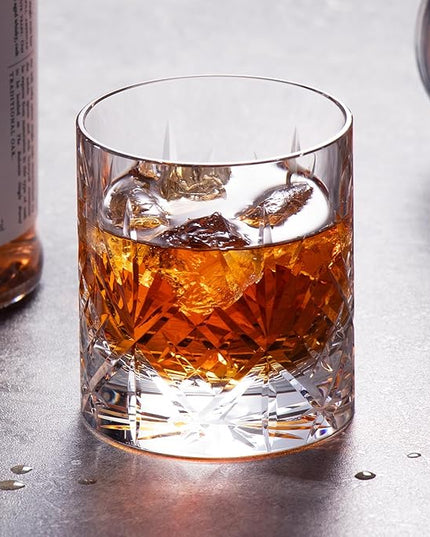 KAMMAK Crystal Whiskey Glasses Set of 2, Handcrafted 7.1oz Old Fashioned Glasses Stemless, Luxury Cocktail Glasses, Hand Blown Scotch Cup for Women, Men Gift for Rocks, Bourbon Barware, Bar