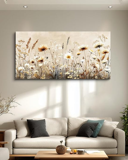 XIGUANGART Wall Art for Living Room Floral Large Wall Decor Wildflowers Pictures Modern Farmhouse Painting Canvas Art Prints Flowers Vintage Artwork For Bedroom Office Framed Home Aesthetics 24"X48"