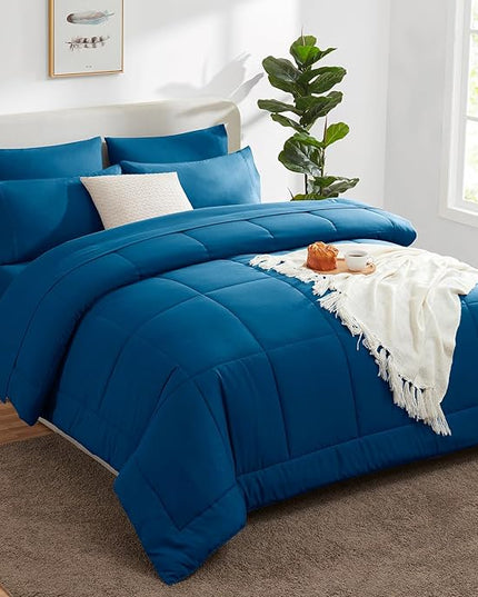 CozyLux Full Size Comforter Sets Teal, 7 Pieces Bed in a Bag, Teal Comforter Full Size, All Season Bedding Sets with Stitch Quilted Comforter, Flat Sheet, Fitted Sheet, Pillowcases