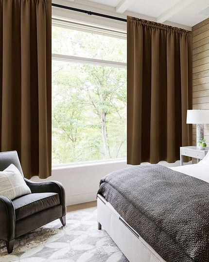 DWCN Blackout Curtains Room Darkening Thermal Insulated Bedroom Curtains Window Curtain Panels, 52 x 63 inches Long, Set of 2 Brown Rod Pocket Drapes