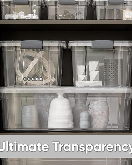 Superio Storage Bins with Lids, Clear Plastic Containers for Organizing, Stackable Totes, BPA Free, Odor Free, Organizer Boxes for Home, and Dorm (4 Pack, 13.7 Qt)