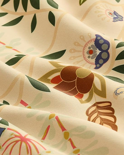 XiDi Beige Floral Curtains 90 Inches Long 2 Panels Vintage Patterned Blackout Curtains for Bedroom Living Room Thermal Insulated Grommet Rustic Luxury Colorful Botanical Flower Printed Drapes 52x90