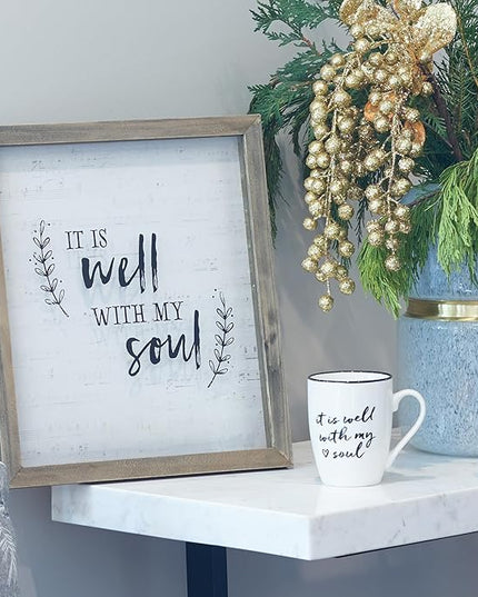 Christian Art Gifts Microwave & Dishwasher Safe Encouraging Ceramic Coffee & Tea Mug for Women & Men: It is Well With My Soul Inspirational Non-toxic Novelty Heart Beverage Cup, White & Black, 12 oz.