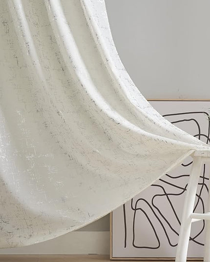 Taisier Home 72" Lightweight Decorative Curtains - Silver Geometric Dot Linen Drapes, Light Filtering for Nursery & Kids Room, 2 Panels Off White & Silver, Semi-Translucent