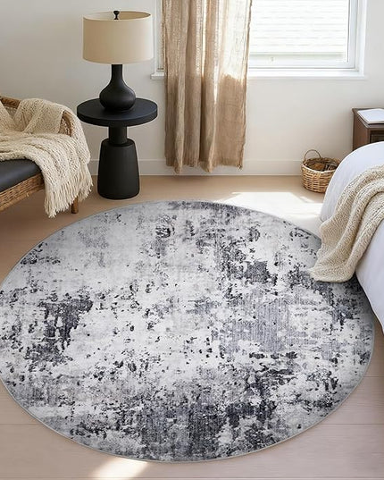 Modern Abstract 4x4 Round Area Rug Non Slip Non Shedding Rug Low Pile Stain Resistant for Bedroom Living Room Office Dining Room,Grey