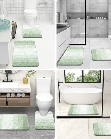 OLANLY Bathroom Rug Set 2 Piece, Soft Absorbent Microfiber Bath Mats and U-Shaped Contour Toilet Rug, Non-Slip, Machine Wash Dry, Plush Shaggy Bath Mats for Bathroom (24"x16"+24"x20", Sage Green)