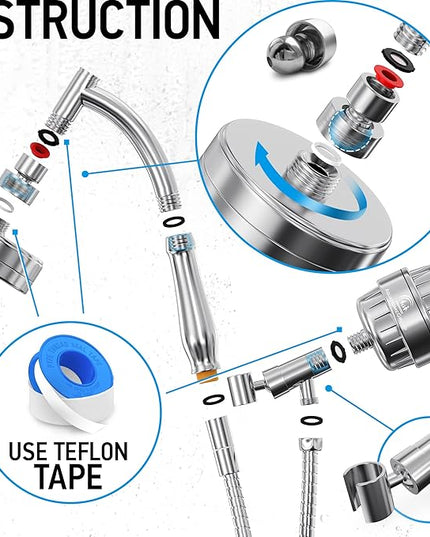 AquaHomeGroup Handheld Shower Head with Filter 20+3 Stage Filtration Shower Filter for Hard Water - Vitamin C,A and E infused Shower Water Filter with SPA Effect - High Pressure Shower Head with Hose