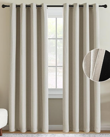 H.VERSAILTEX 90% Blackout Linen Curtains 96 Inches Long for Bedroom/Living Room Thermal Insulated Grommet Curtain Drapes Primitive Textured Burlap Effect Window Drapes 1 Panel - Heather Natural/Black