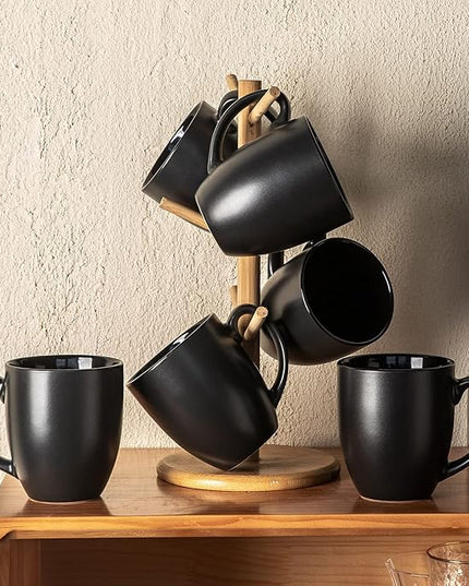 AmorArc 16oz Coffee Mugs Set of 6, Large Ceramic Coffee Mugs for Men Women Dad Mom, Modern Coffee Mugs with handle for Tea/Latte/Cappuccino/Cocoa. Dishwasher&Microwave Safe, Matte Black