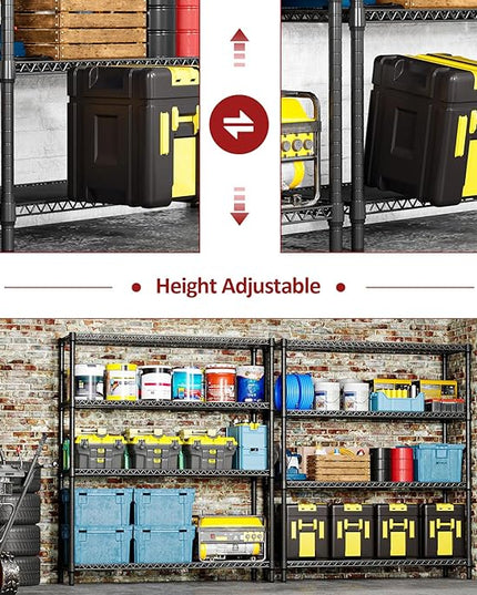 IZEUK 4-Tier Metal Garage Shelving, Heavy Duty Adjustable Storage Rack Organizer, Industrial Steel Shelves for Basement, Kitchen, Office, Warehouse (Black, 17.7" D x 59.1" W x 70.9" H)