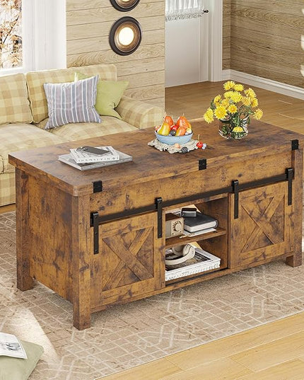 SEDETA Lift Top Coffee Table, 4 in 1 Convertible Coffee Tables with Storage and Hidden Compartment for Living Room, Farmhouse Coffee Table Converts to Dining Table, Dining Reception Room, Rustic Brown
