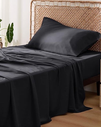 Bedsure Cooling Sheets Twin XL, Rayon Derived from Bamboo, Breathable & Soft Twin XL Sheet Sets, Deep Pocket Up to 16 Inches, Hotel Luxury Silky Dorm Bedding for Hot Sleepers, Black