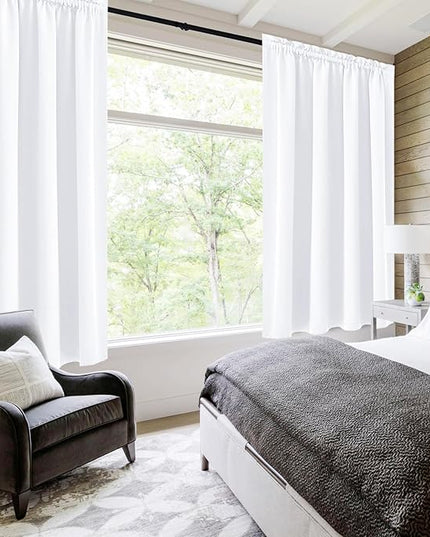 DWCN White Curtains for Living Room Thermal Insulated, 50% Light Blocking Curtains for Bedroom, Dining Room Window, W 42x L 63 Inch, Set of 2 Rod Pocket Curtain Panels