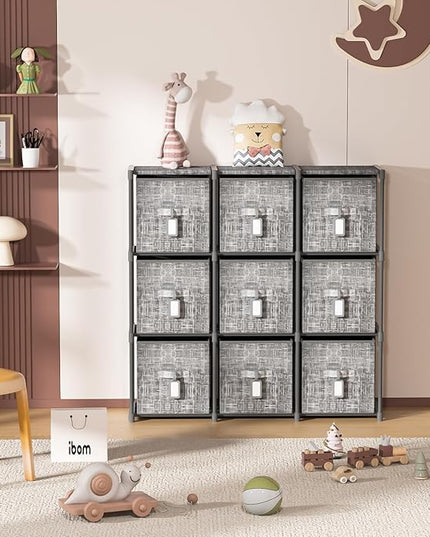 Cube Storage Organizer Shelf with 6 Printed Bins + Labels, Cubby Storage Organizer with Bins, Large Capacity Shelves for Storage,Closet, Living Room, Dorm, Yarn