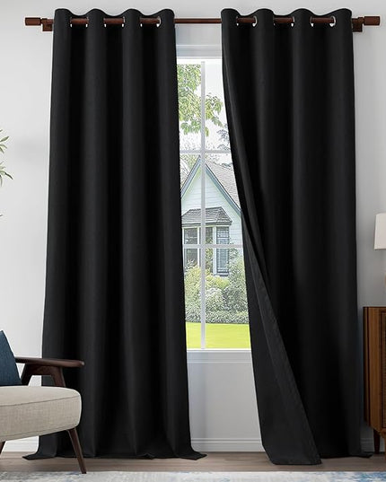 Extra Lenght 100% Blackout Curtains 120 Inch Length 2 Panels Set for Living Room, Bedroom, Light Weight Curtains with Grommets Top, Full Blackout Curtains Privacy Protection, Black, 52" W x 120" L