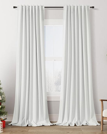 Guken Off White Blackout Curtains 102 Inch Length 2 Panels Set for Living Room Bedroom Back Tab Thermal Insulated 100% Black Out Linen Drapes Room Darkening Window Curtains 102 Inches Long