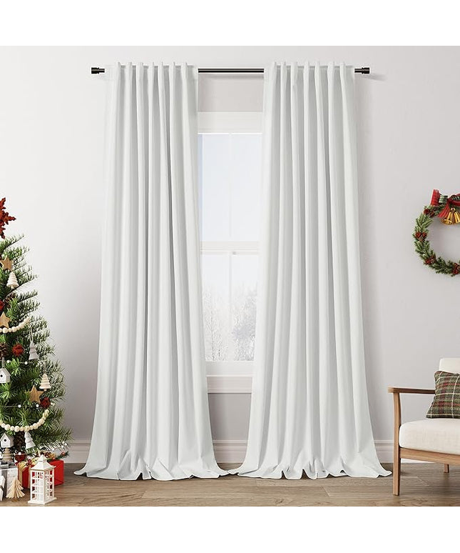 Guken Off White Blackout Curtains 102 Inch Length 2 Panels Set for Living Room Bedroom Back Tab Thermal Insulated 100% Black Out Linen Drapes Room Darkening Window Curtains 102 Inches Long