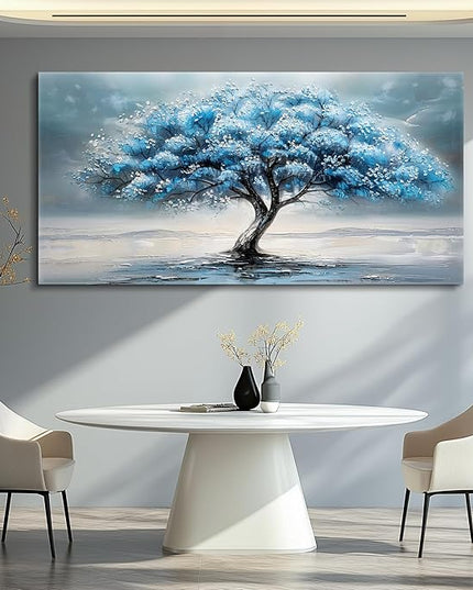 FUHAIHUA Farmhouse Wall Decor For Living Room Large Canvas Wall Art For Bedroom Office Decorations Blue Tree Paintings Abstract Wall Pictures Artworks Ready To Hang Home Decor Mural Art 24"X48"
