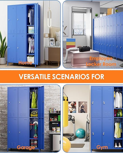 Aobabo Metal Locker for Employees, 6 Doors Metal Locker Cabinet with Lock, Industrial Storage with 18 Hooks, Storage for Office, Gym, Dormitory, Assembly Required, Blue