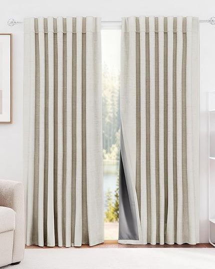 HESTIA 100% Blackout Natural Linen Curtains for Bedroom 72 Inches Long 2 Panels Set Noise Reducing Room Darkening Window Curtain for Living Room Back Tab Farmhouse Drapes (52 x 72 Inch)