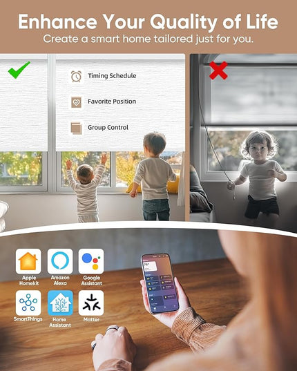Kincmo Motorized Blinds with Remote,100% Blackout Motorized Roller Shades Work with Apple Homekit,Alexa,Google, Custom Electric Blinds with App,Voice Control (Atlantic White)