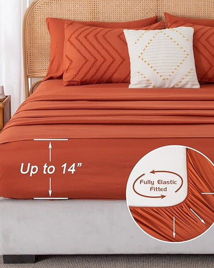 Litanika California King Comforter Set with Sheets Burnt Orange - 7 Pieces Bed in a Bag Cal King Boho Terracotta Bedding Sets Rust Lightweight Bed Set with Comforter, Sheets, Pillowcases & Shams
