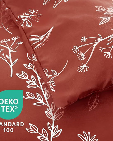 MUXHOMO Terracotta Bed in a Bag Queen 7 Pieces, Queen Comforter Set Reversible Botanical Flowers Design, Ultra Soft & Breathable Bedding Sets with Comforter, Sheets, Pillowcases & Shams