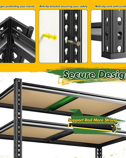 72.2" H Garage Shelves 2230LBS Storage Shelves, 5 Tier Adjustable Metal Shelving, Heavy Duty Shelving for Storage, Basement, Warehouse, Pantry, Kitchen, 35.5" W x 19.5" D x 72.2" H, Black