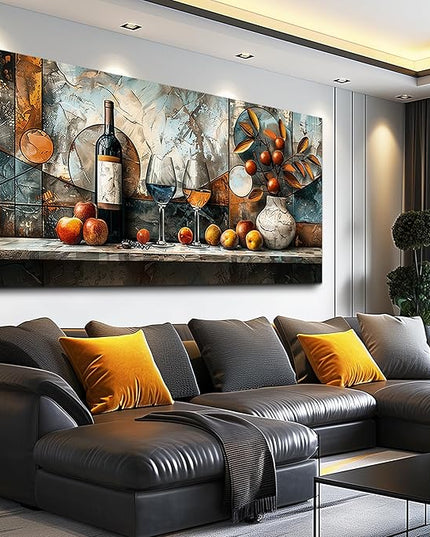 XIGUANGART Wine Bottle Still Life Wall Art, Kitchen Large Canvas Paintings,Dining Room Walls Artwork Abstract Pictures Wall Decor for Living Room Bar Art Prints Modern Home Decorations Ready To Hang