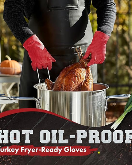 KITCHEN PERFECTION S Silicone Smoker Oven Gloves -Extreme Heat Resistant BBQ Gloves -Handle Hot Food Right on Your Grill Fryer Pit|Waterproof Oven Mitts |Superior Value Set+3 Bonuses