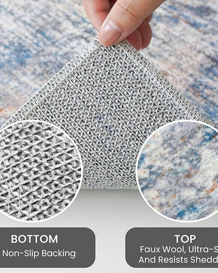 IOHOUZE Round Area Rug 5 Ft Circle Entryway Rugs Round Washable Door Mat Indoor Entrance, Non Slip Circle Front Door Rug, Printed Abstract Faux Wool Floor Carpet for Foyer Porch Sink, Blue Rust