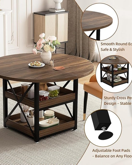 Round Dining Table with Storage for 4, Modern Kitchen Table for Small Space, Space Saving Dining Table for Dining Room, Apartment, or Breakfast Nook (Boxwood Color- Table Only)