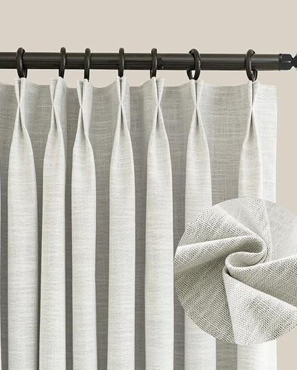 LETAU Pinch Pleated Linen Texture Off White Curtains 96 inches Long, 100% Blackout Privacy Window Curtains Panels Drapery, 120" W x 96" L, 2 Panels
