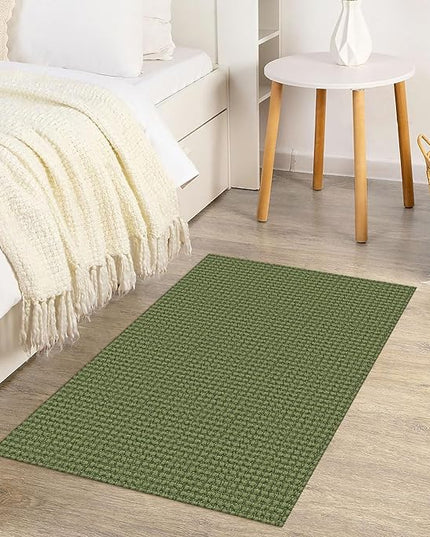 KOZYFLY Indoor Door Mat 2x3 ft Small Area Rugs Washable Front Door Mat Non Slip Rubber Backed Entryway Rug Cotton Entrance Doormat for Front Porch Bathroom Kitchen Bedroom, Bright Green/Earthy Green
