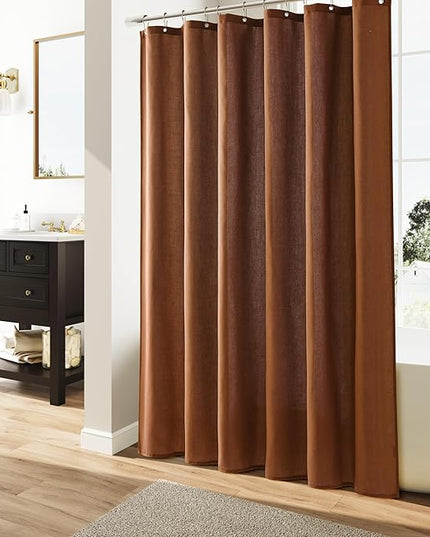 Naturoom Rustic Brown Linen Shower Curtain, Country Boho Farmhouse Bath Decor Shower Curtains Neutral Cloth Weighted Textured Fabric Bath Curtain Liner with Hooks, 72x84
