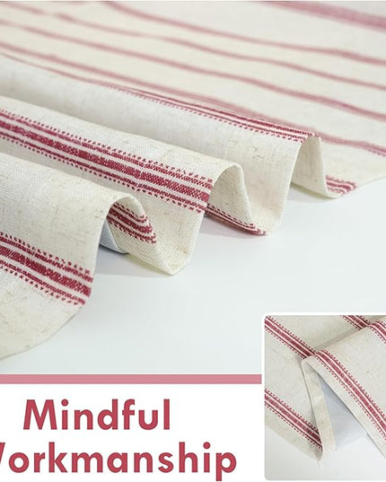 DriftAway Farmhouse Linen Blend Blackout Curtains 36 Inches Long for Bedroom Vertical Striped Printed Linen Curtains Thermal Insulated Lined Treatments for Living Room 2 Panels W52 x L36 Linen Red