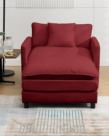 SZLIZCCC 56.3''D Oversized Chaise Lounge Chair Indoor, Comfy Chenille Upholstered Sofa Chair with Ottoman, Deep Seat Single Sofa Couch with 1 Pillow for Living Room(Wine red, 56.3''-Single)