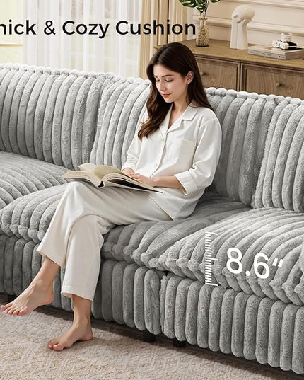 KKL Modular Sectional Couch for Living Room, V Shaped Corduroy Couches with Corner Seat, 5 Seater Oversized Sofa Convertible to Sleeper, Soft Fabric Modern Sofa, Grey