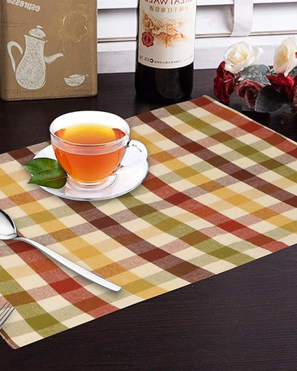 Urban Villa HarvestPlacemats for Dining Set of 6 Over Sized 14''x 20'' Buffalo Check Plaid 100% Cotton Thanks Giving Placemats FallPlacemats Everyday Use Heavier Quality