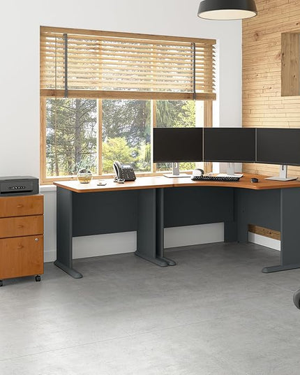 Bush Business Furniture Series A 48W Corner Desk in Natural Cherry and Slate, Compact L Shaped Workstation, Office Desktop Solution for Workspace