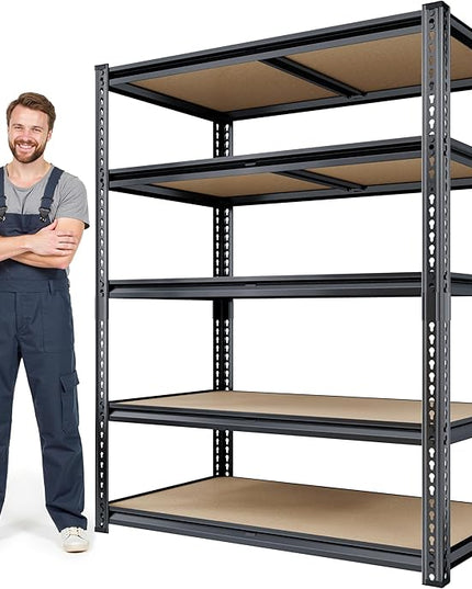 72" H Storage Shelves with Reinforced,2000LBS Garage Shelving,Adjustable Metal Shelving Unit,Garage Shelve Heavy Duty for Basement, Warehouse, Kitchen,35.6" W × 16" D × 72" H, Black