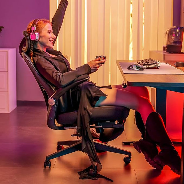 FLEXISPOT Foldex Ergonomic Office Chair, Folding Chair for Small Spaces with Lumbar Support, Flip-up Armrests, 3D Headrest, Desk Chairs with Footrest for Work,Video Game (Foam Black)