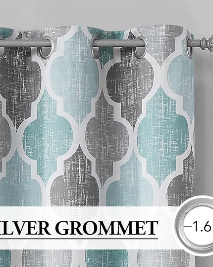 Beauoop 100% Blackout Curtains 54 Inches Long 2 Panels for Bedroom Living Room Aqua Grey Moroccan Geo Room Darkening Thermal Insulated Soundproof Grommet Top Window Treatments Drapes, 50x54 Set of 2