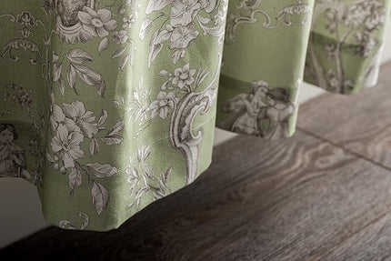 Maison d' Hermine Curtains for Living Room 100% Cotton 124 inch Length One Panel Light Filtering Toile Curtains for Bedroom Windows with Rod and Loop Pockets Drapes (Joli Jouy Green, 50" W x 124" L)