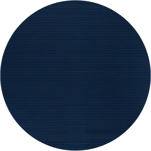 Beverly Rug Non-Slip Modern Rug 6 Round Solid Traditional Rubber Backing Machine Washable Soft Thin Indoor Area Rugs for Living Room Stain Resistant Non Shedding Casual Carpet (6 Round Navy)
