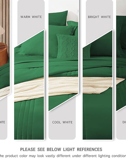 Monbix King Size Comforter Set - 7 Pieces Bed in a Bag King, Emerald Green Bedding Sets with Comforter, All Seasons Comforter Bed Set with Sheets, Pillowcases & Shams